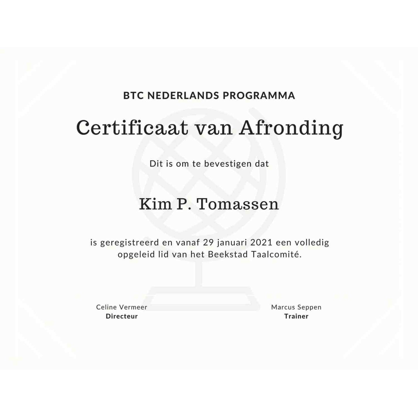 OFFICIEEL CERTIFICAAT – VERTALING
