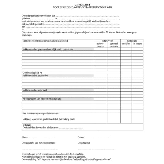 ACADEMISCHE DOCUMENTEN /  CIJFERLIJST - VERTALING