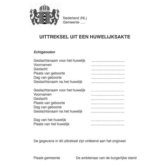 HUWELIJKSAAKTE – VERTALING